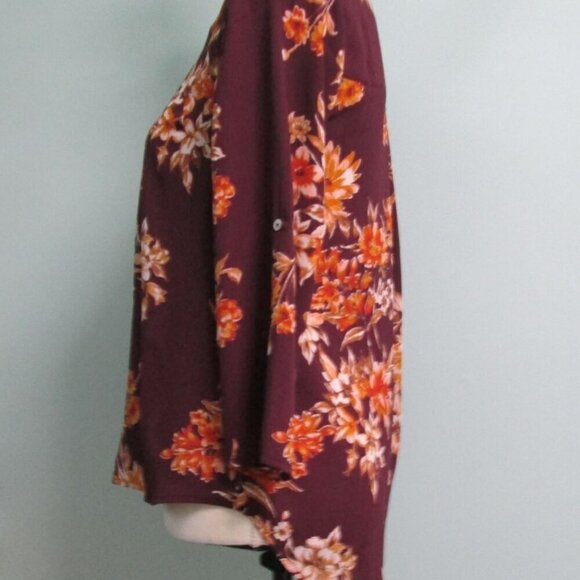 NWT Daniel Rainn Burgundy Floral 3/4 Sleeve Split-neck Chiffon Top-PXS - Picture 3 of 16